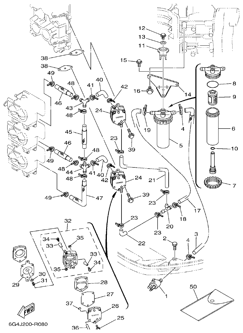 Yamaha 150AET, 200AET, L150AET, L200AET FUEL 1 parts diagram